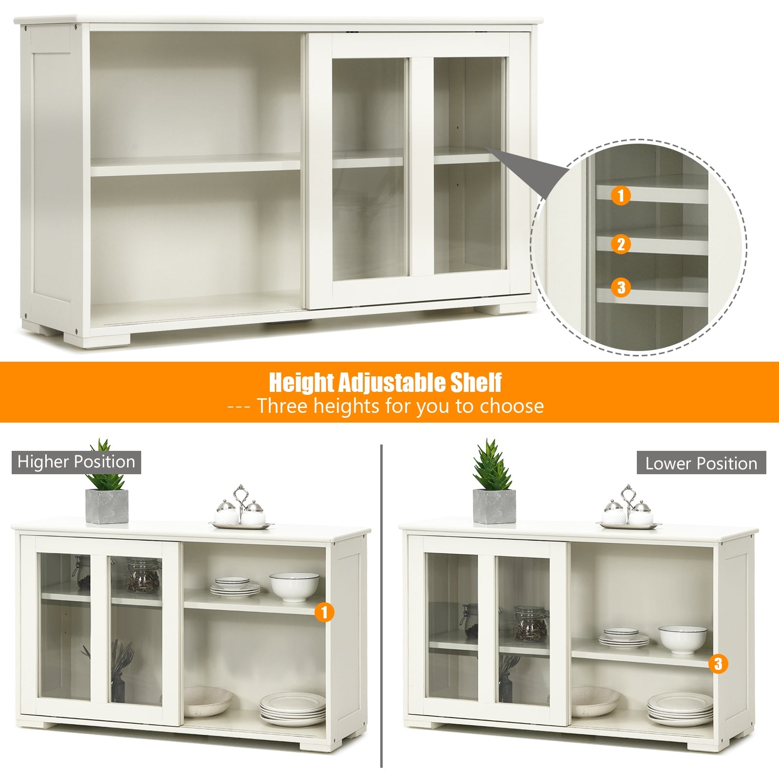 Sideboard Buffet Cupboard Storage Cabinet with Sliding Door-Antique White, White Sideboards Cabinets & Buffets at Gallery Canada