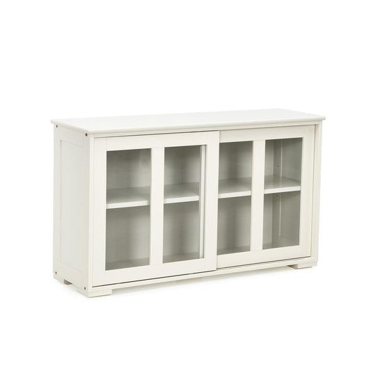 Sideboard Buffet Cupboard Storage Cabinet with Sliding Door-Antique White, White - Gallery Canada