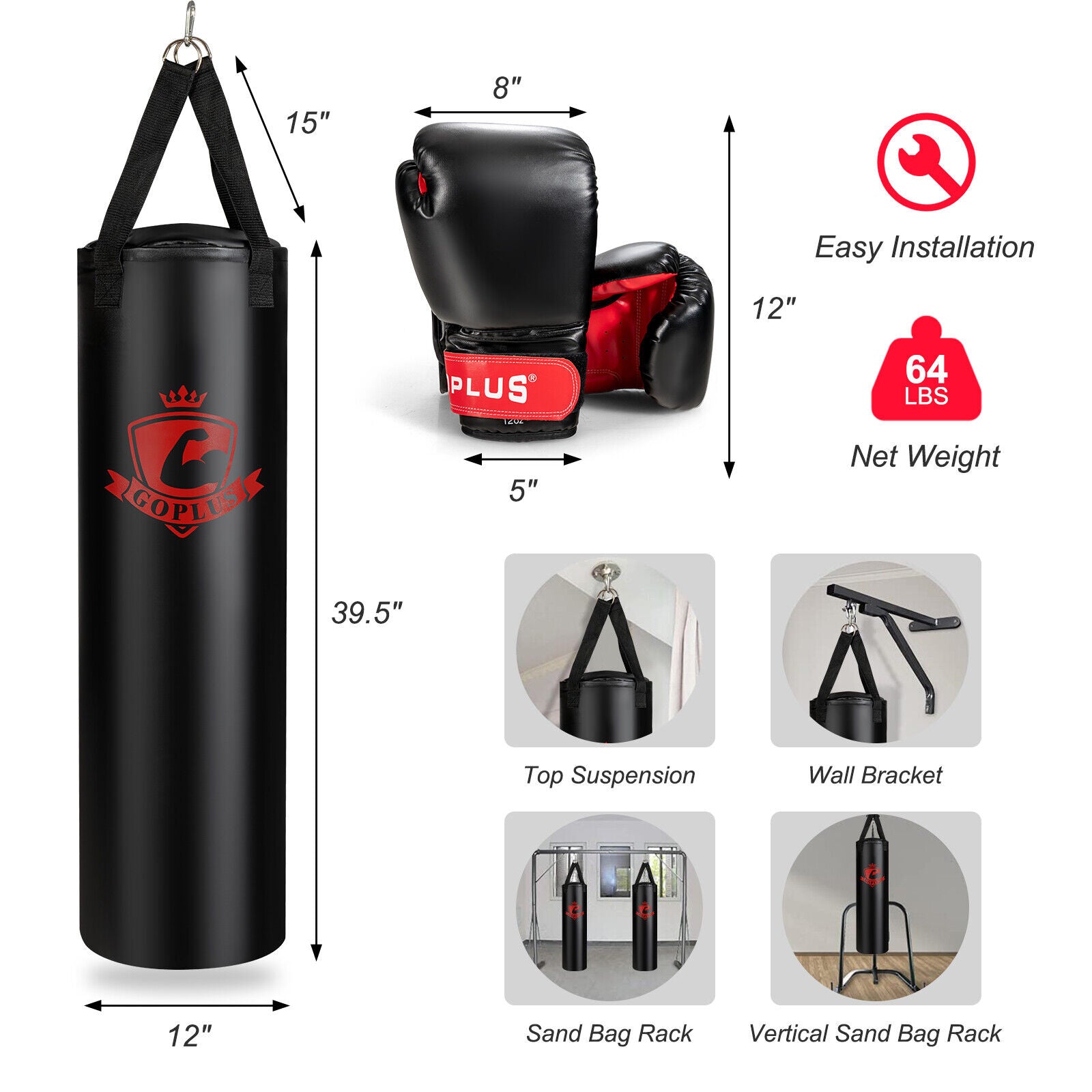 Filled Punching Bag Set with Boxing Gloves- 63 lbs, Black Boxing & Martial Arts at Gallery Canada