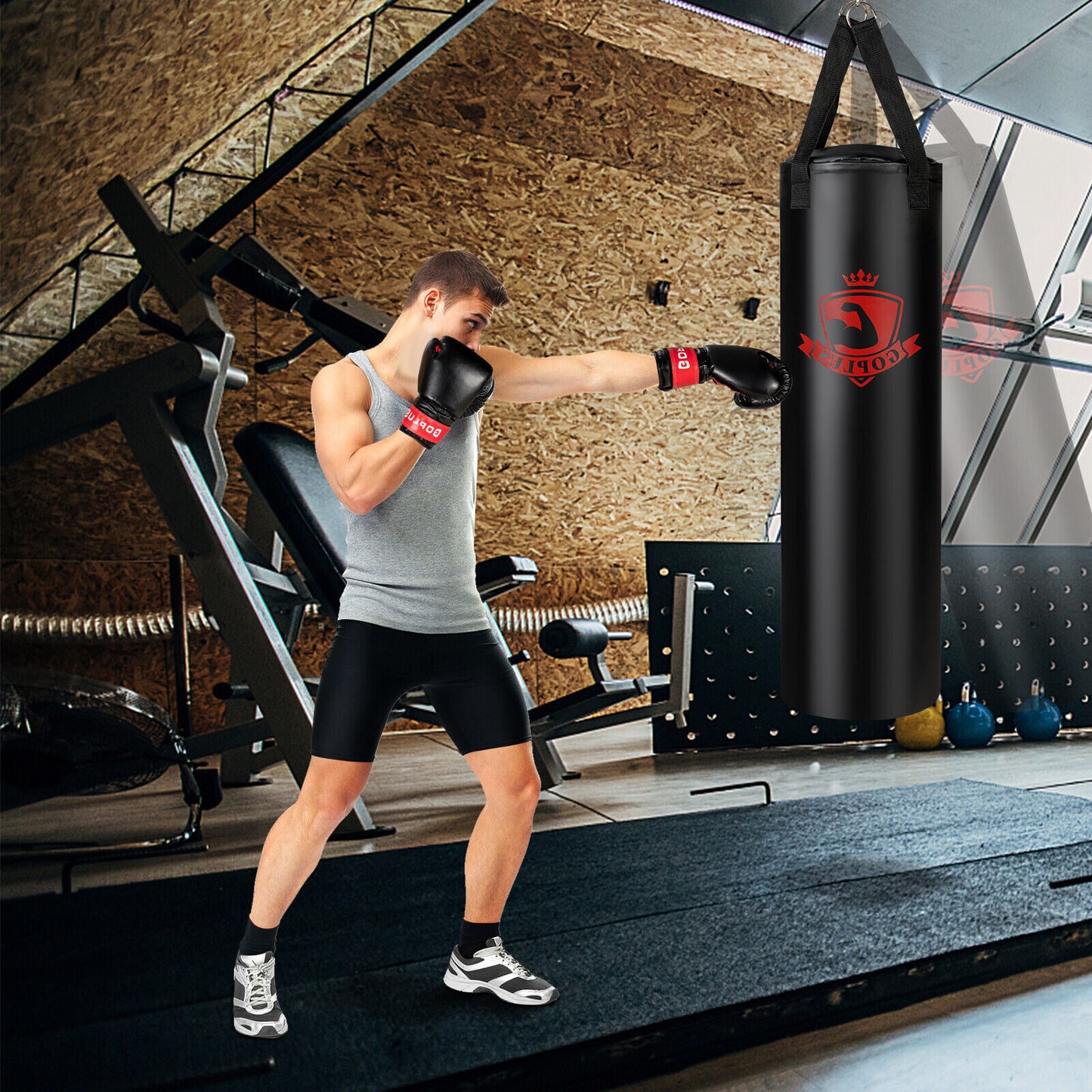 Filled Punching Bag Set with Boxing Gloves- 63 lbs, Black Boxing & Martial Arts at Gallery Canada