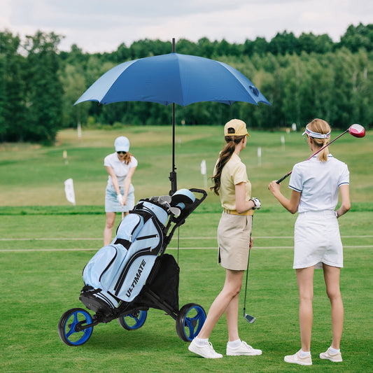 Folding 3 Wheels Golf Push Cart with Bag Scoreboard Adjustable Handle, Blue - Gallery Canada