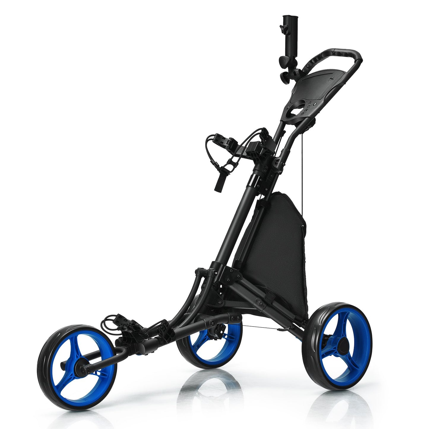 Folding 3 Wheels Golf Push Cart with Bag Scoreboard Adjustable Handle, Blue - Gallery Canada