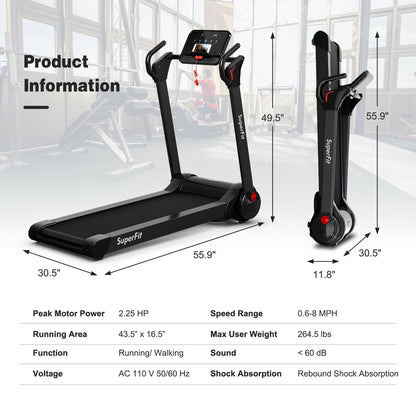 2.25 HP Electric Motorized Folding Running Treadmill Machine with LED Display and APP Control, Black Treadmills at Gallery Canada