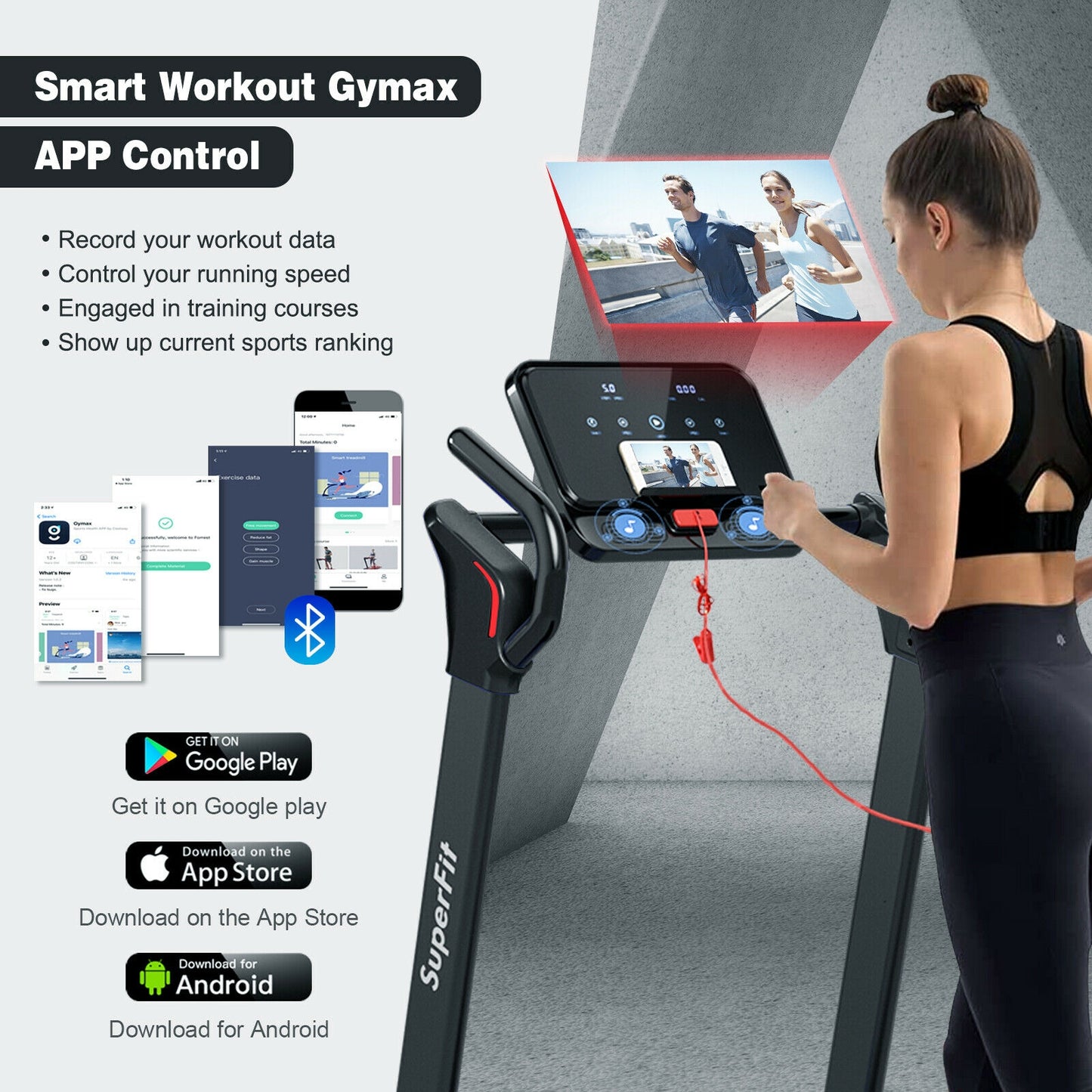 2.25 HP Electric Motorized Folding Running Treadmill Machine with LED Display and APP Control, Black Treadmills at Gallery Canada