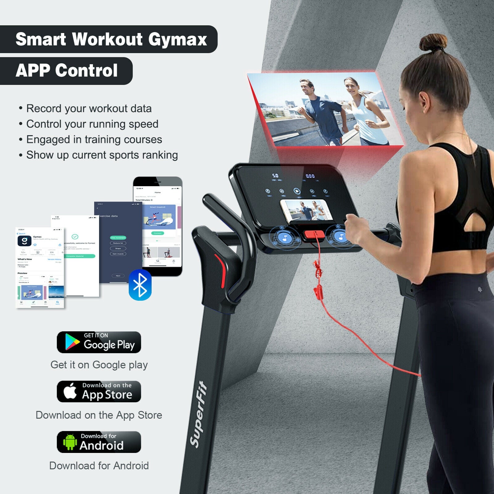 2.25 HP Electric Motorized Folding Running Treadmill Machine with LED Display and APP Control, Black Treadmills at Gallery Canada