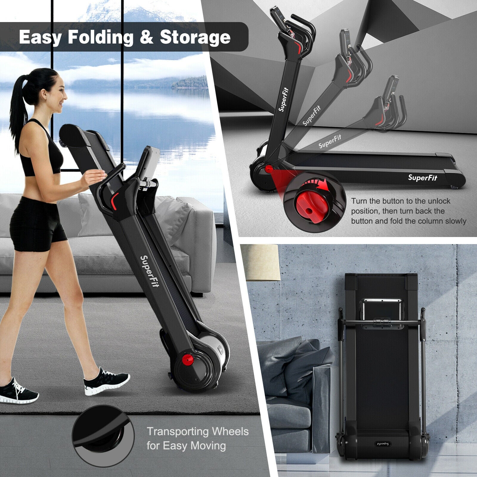 2.25 HP Electric Motorized Folding Running Treadmill Machine with LED Display and APP Control, Black Treadmills at Gallery Canada