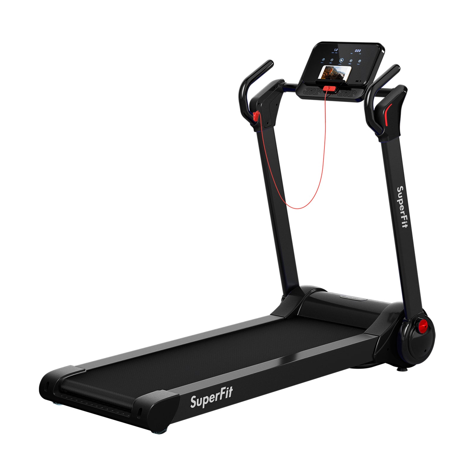 2.25 HP Electric Folding Treadmill, LED Display, APP Control, Black Treadmills Black at Gallery Canada