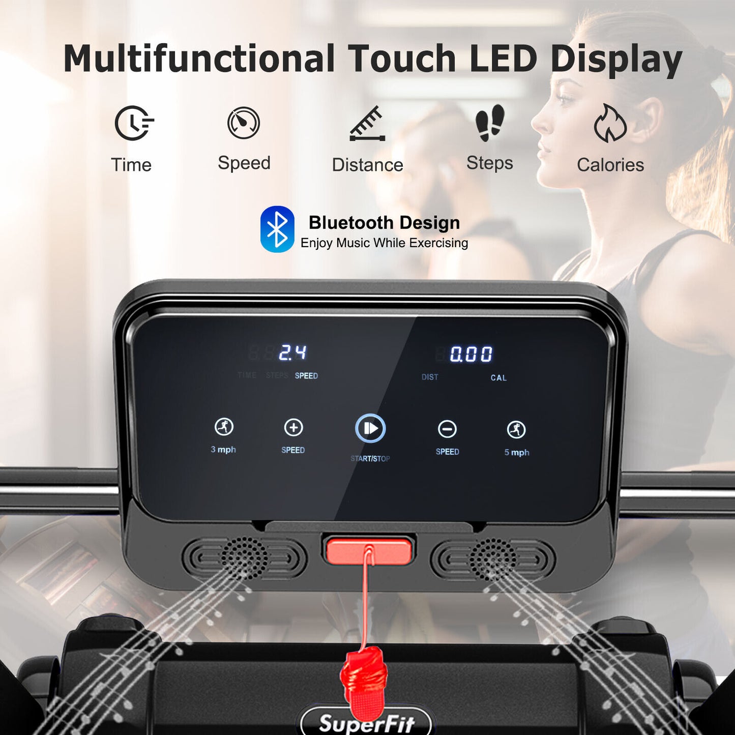 2.25 HP Electric Motorized Folding Running Treadmill Machine with LED Display and APP Control, Black Treadmills at Gallery Canada