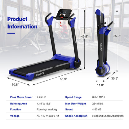 2.25 HP Electric Motorized Folding Running Treadmill Machine with LED Display and APP Control, Navy Treadmills at Gallery Canada