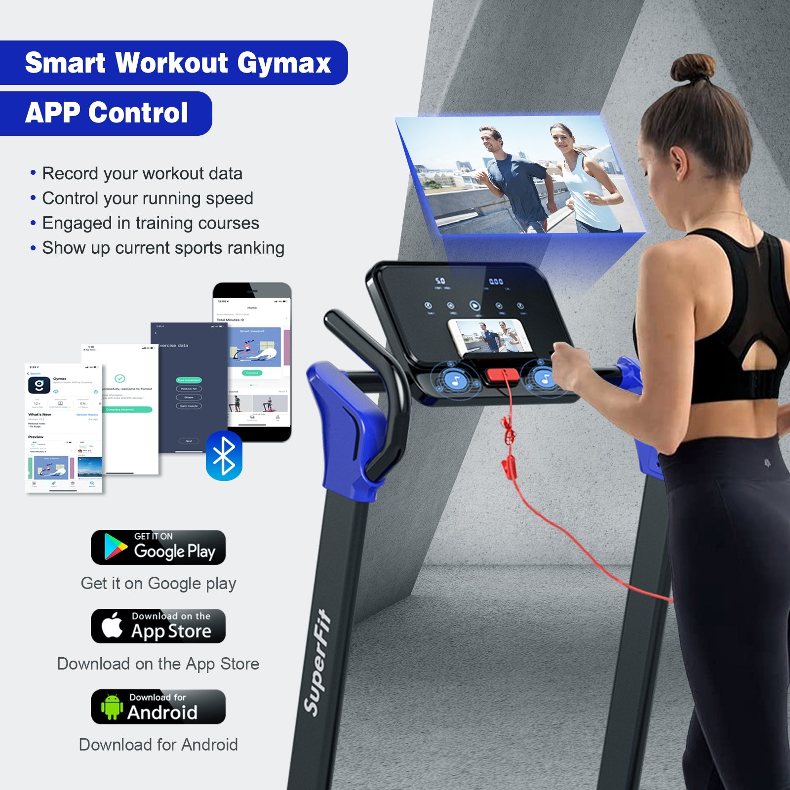 2.25 HP Electric Motorized Folding Running Treadmill Machine with LED Display and APP Control, Navy Treadmills at Gallery Canada