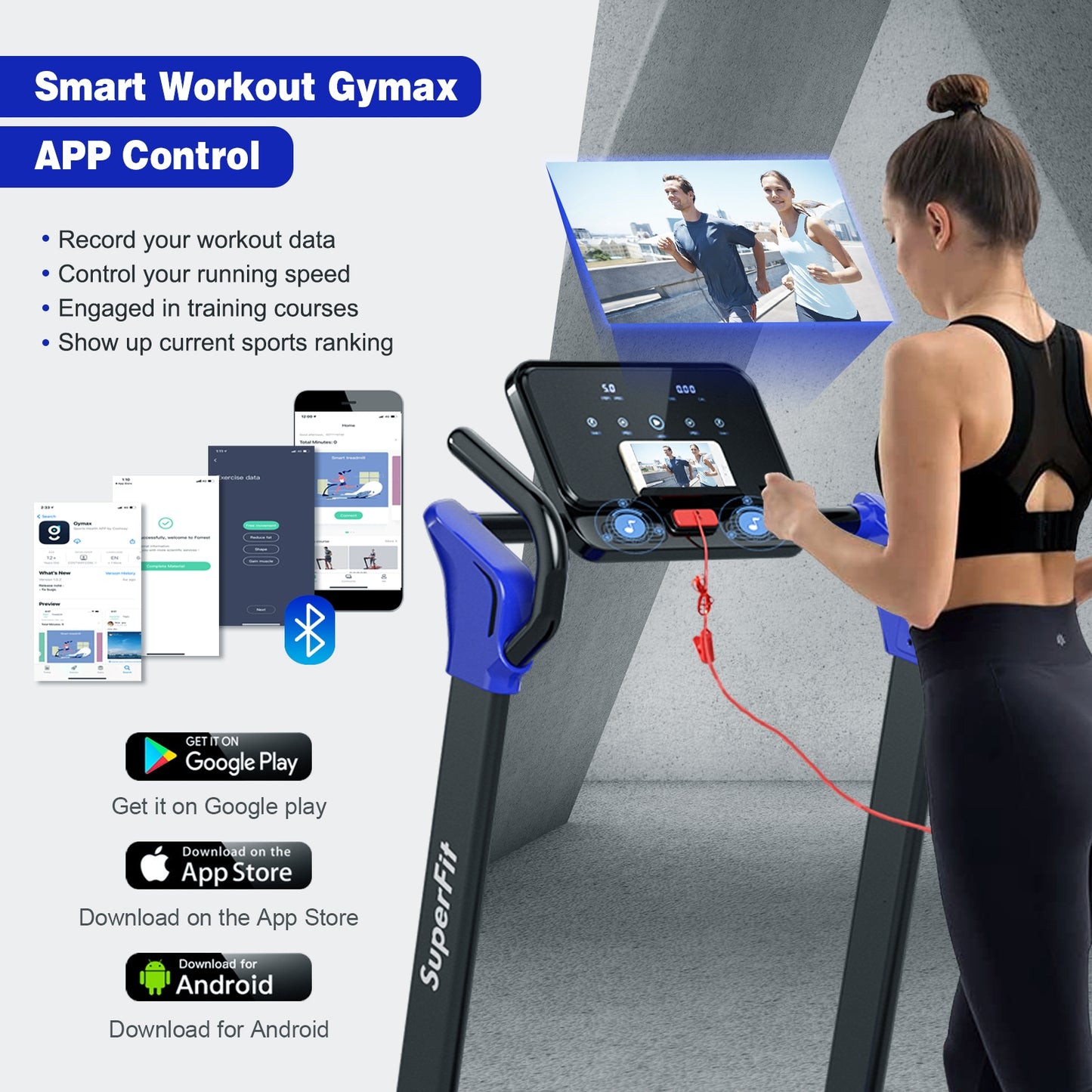 2.25 HP Electric Motorized Folding Running Treadmill Machine with LED Display and APP Control, Navy Treadmills at Gallery Canada