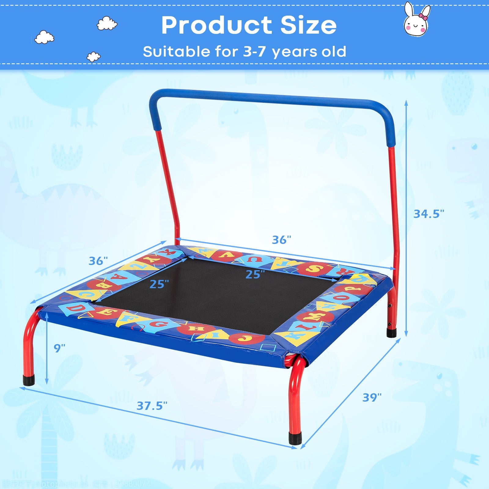 36 Inch Kids Indoor Outdoor Square Trampoline with Foamed Handrail, Blue Trampolines at Gallery Canada