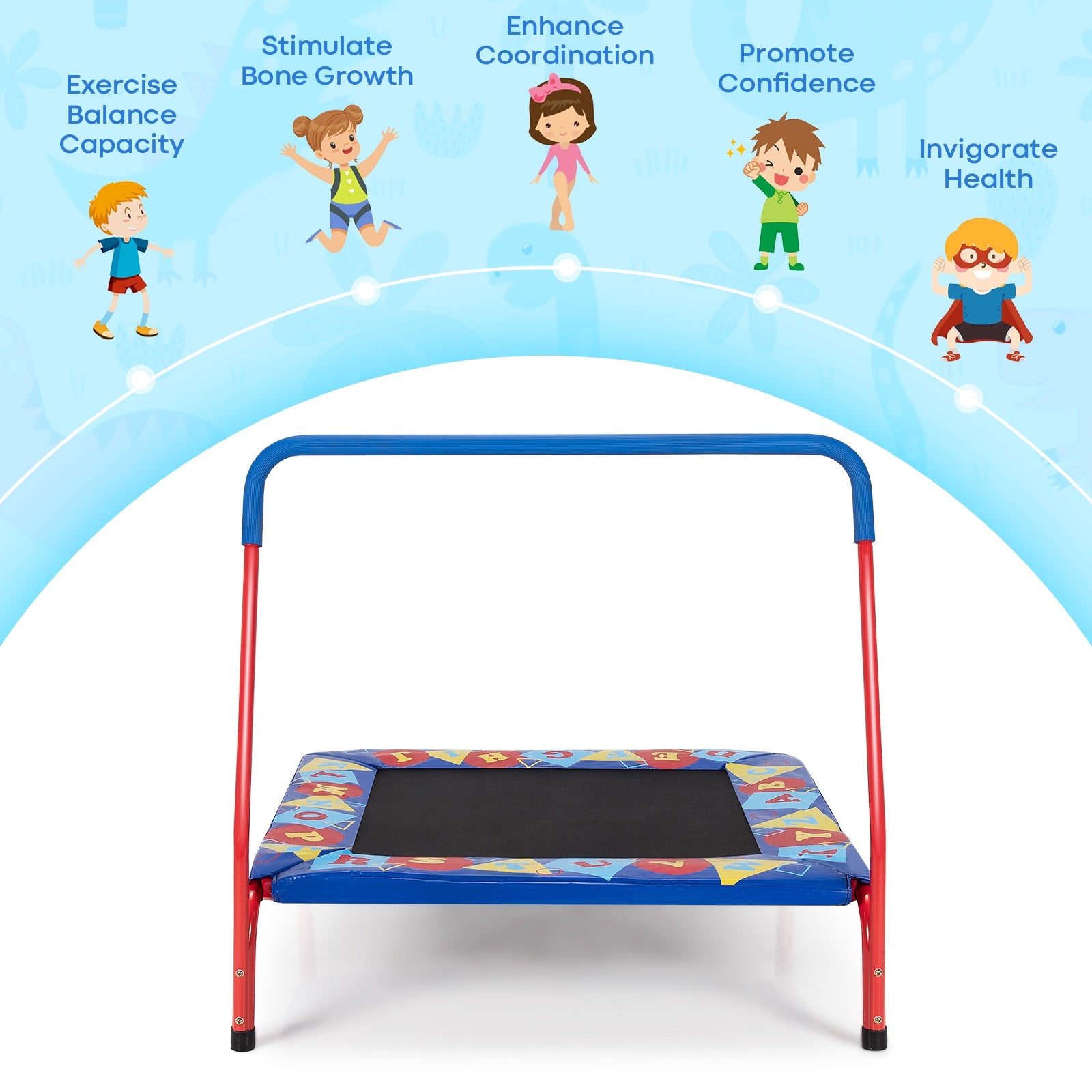 36 Inch Kids Indoor Outdoor Square Trampoline with Foamed Handrail, Blue Trampolines at Gallery Canada