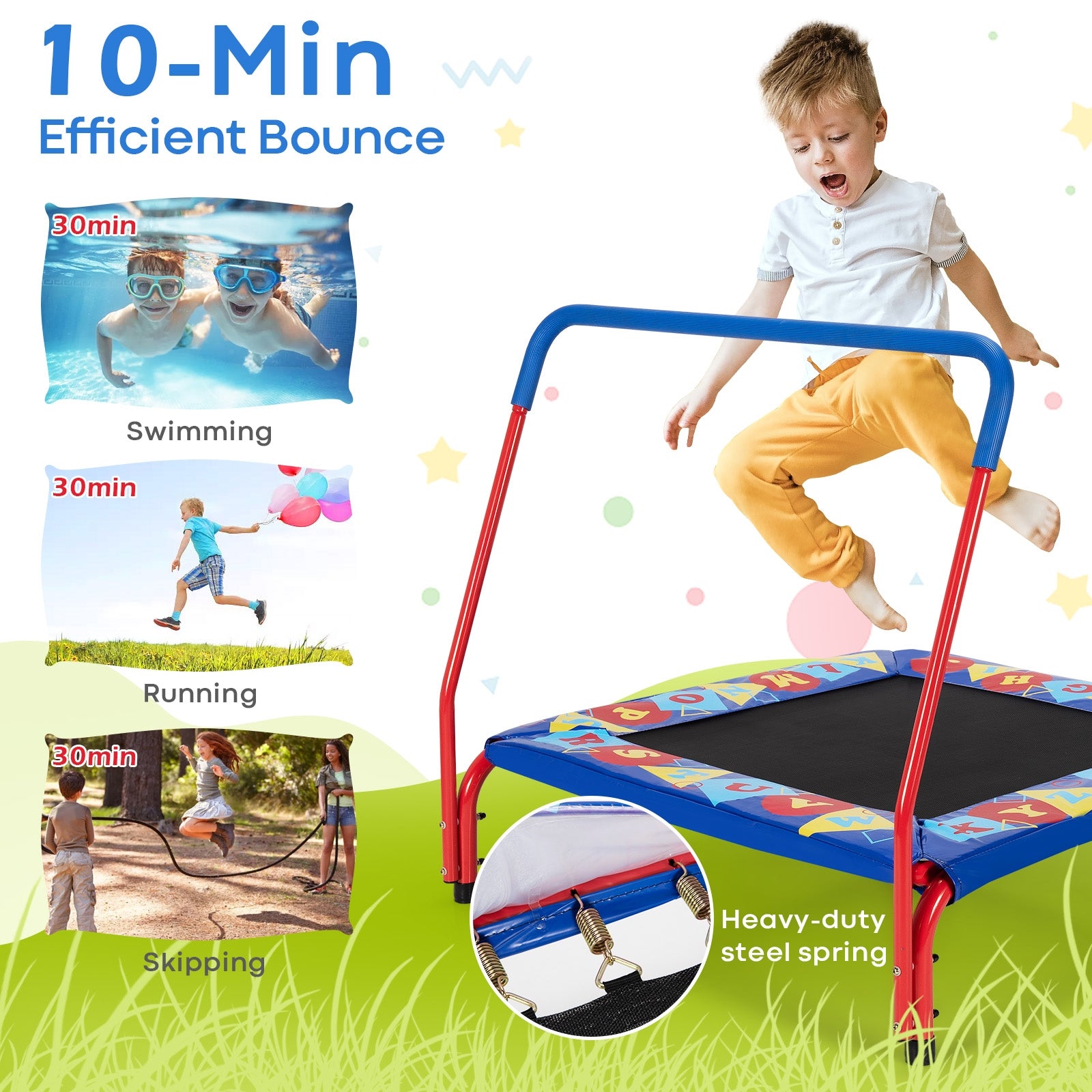 36 Inch Kids Indoor Outdoor Square Trampoline with Foamed Handrail, Blue Trampolines at Gallery Canada