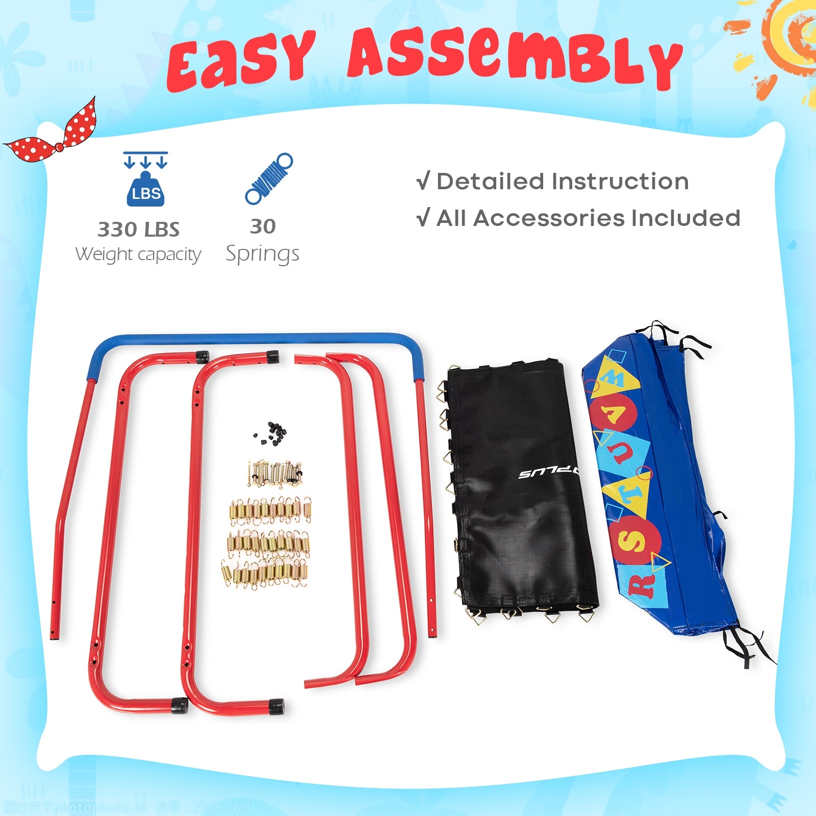 36 Inch Kids Indoor Outdoor Square Trampoline with Foamed Handrail, Blue Trampolines at Gallery Canada