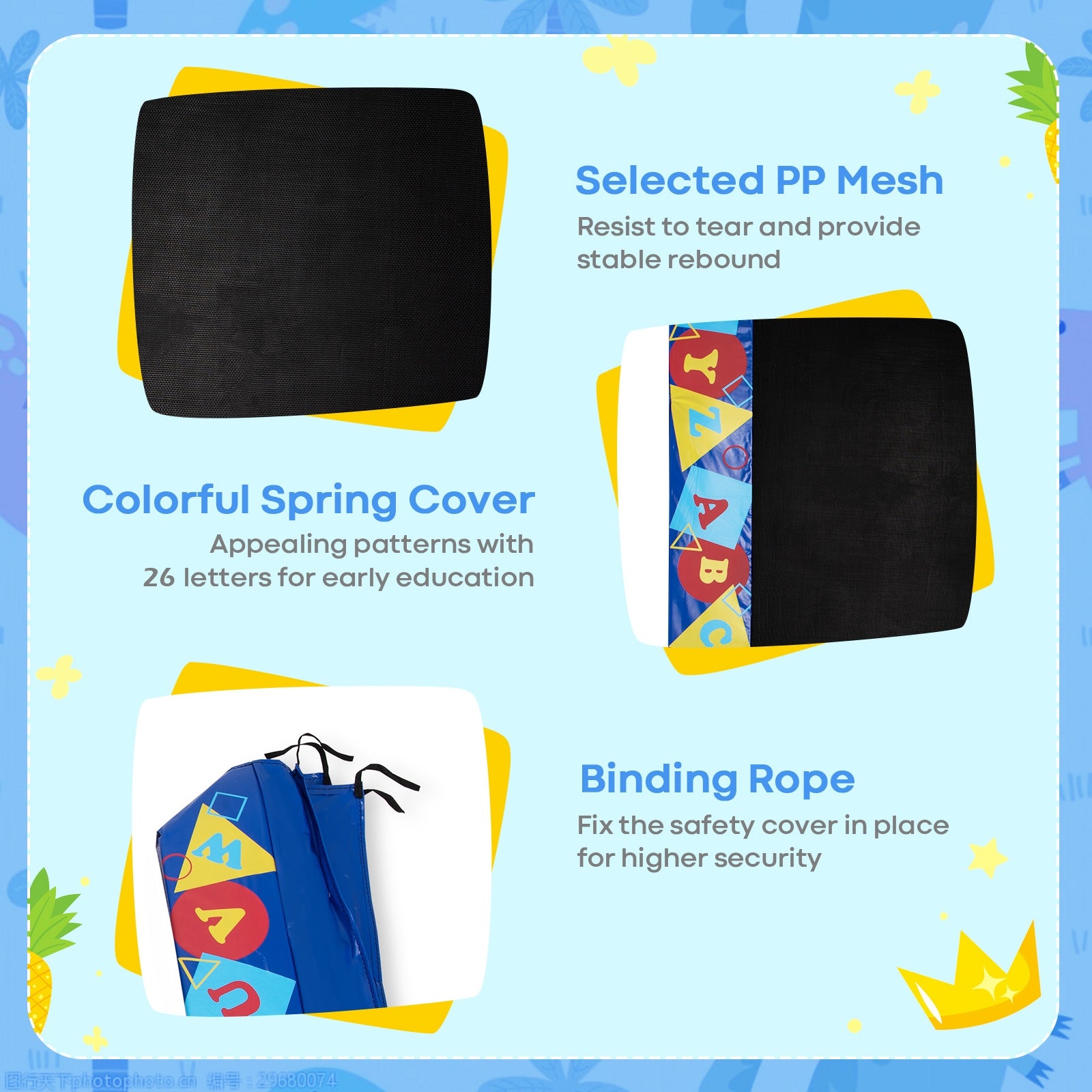 36 Inch Kids Indoor Outdoor Square Trampoline with Foamed Handrail, Blue Trampolines at Gallery Canada