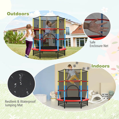 55 Inches Kids Trampoline Recreational Bounce Jumper with Safety Enclosure Net, Multicolor at Gallery Canada