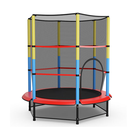 55 Inches Kids Trampoline Recreational Bounce Jumper with Safety Enclosure Net, Multicolor - Gallery Canada