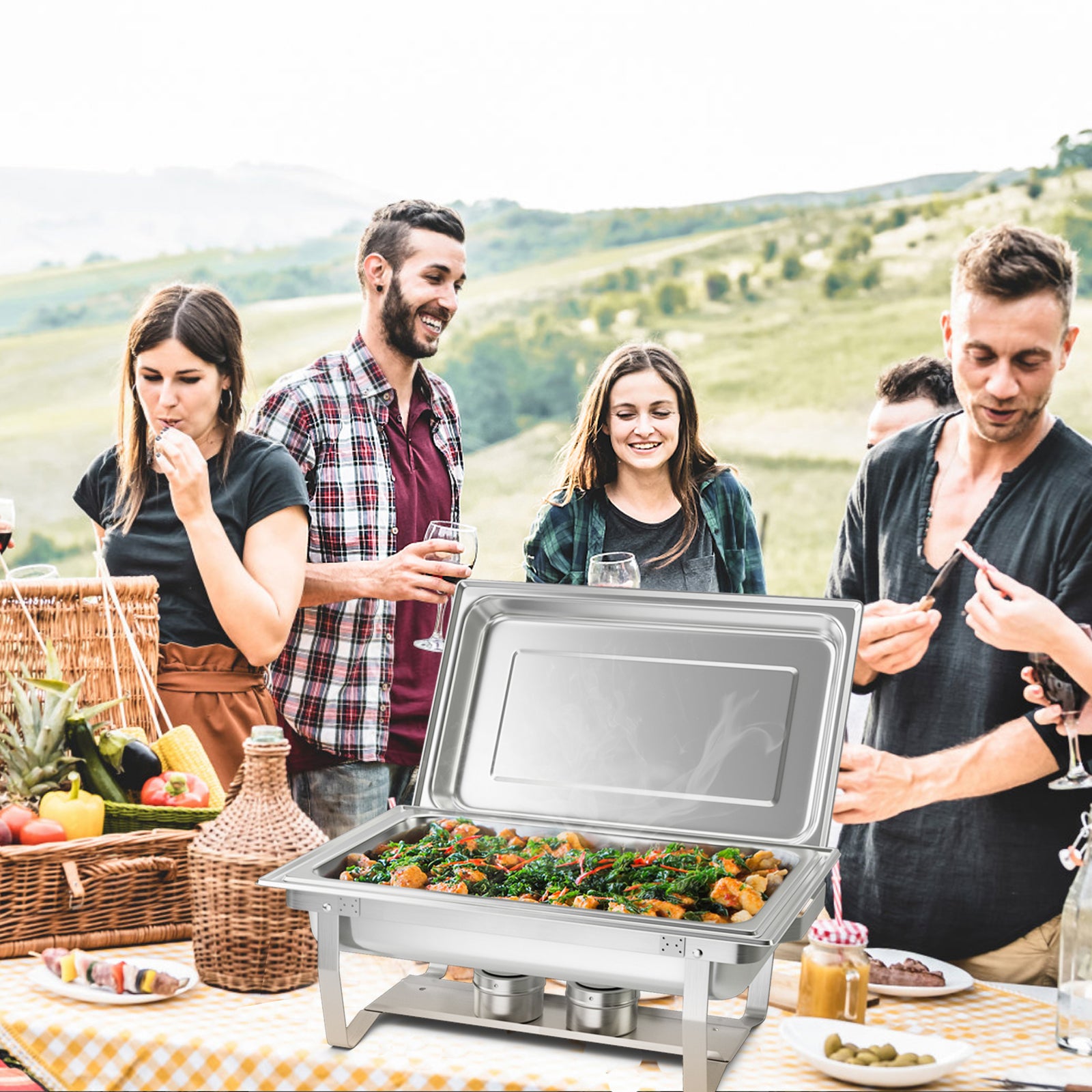 2 Pack 9 Quart Stainless Steel Rectangular Chafer, Silver Food Warmers & Burners at Gallery Canada