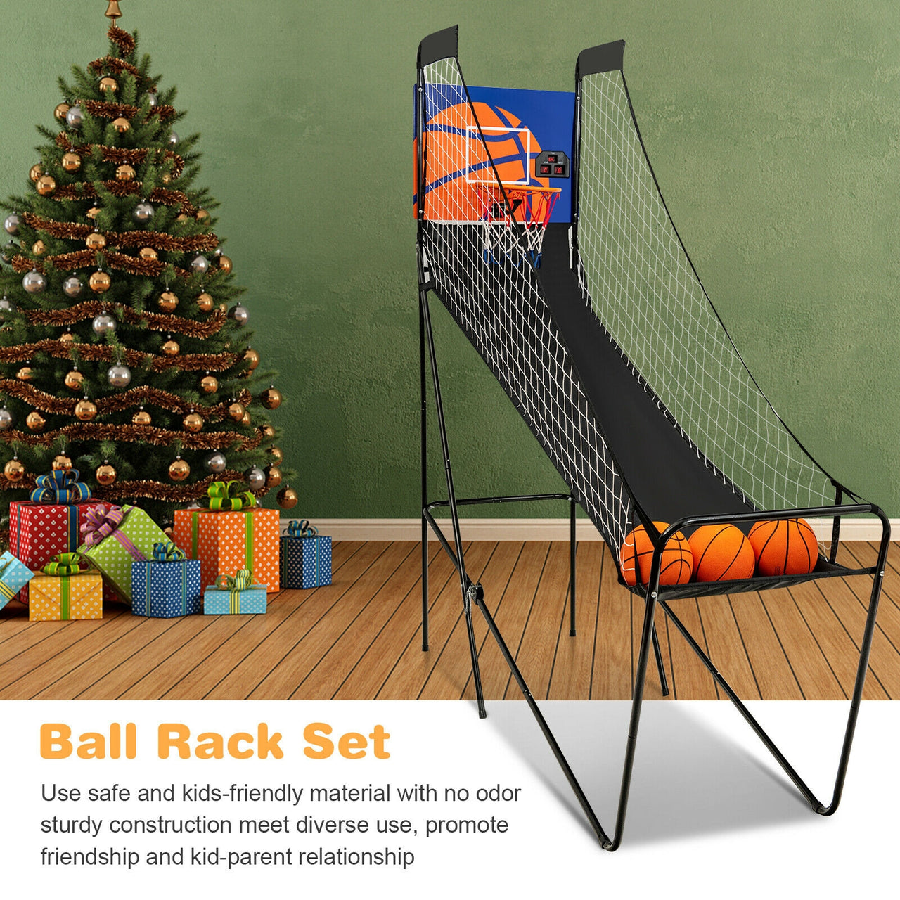 Foldable Single Shot Basketball Arcade Game with Electronic Scorer and Basketballs - Gallery View 2 of 11