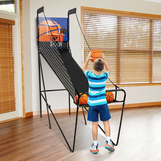 Foldable Single Shot Basketball Arcade Game with Electronic Scorer and Basketballs, Black - Gallery Canada