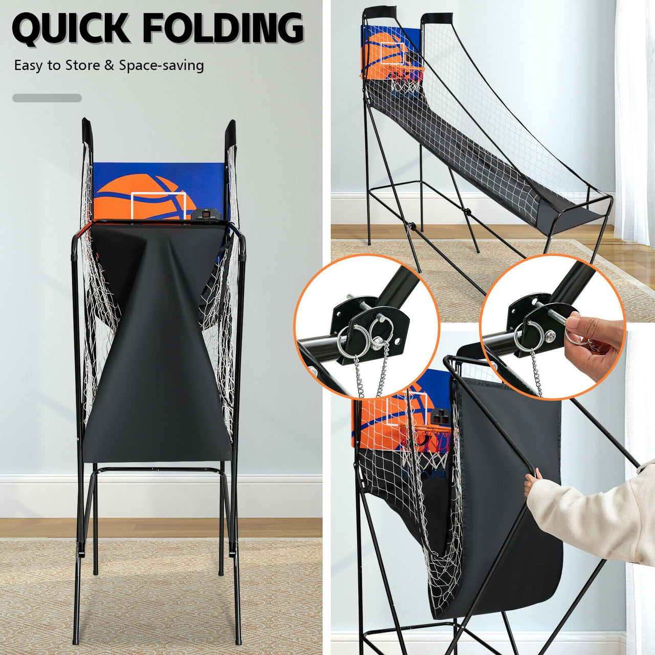 Foldable Single Shot Basketball Arcade Game with Electronic Scorer and Basketballs - Gallery View 9 of 11