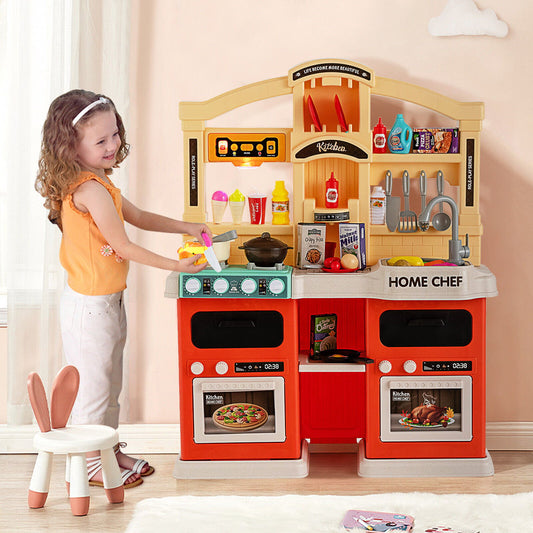 69 Pieces Kitchen Playset Toys with Realistic Lights and Sounds, Orange - Gallery Canada