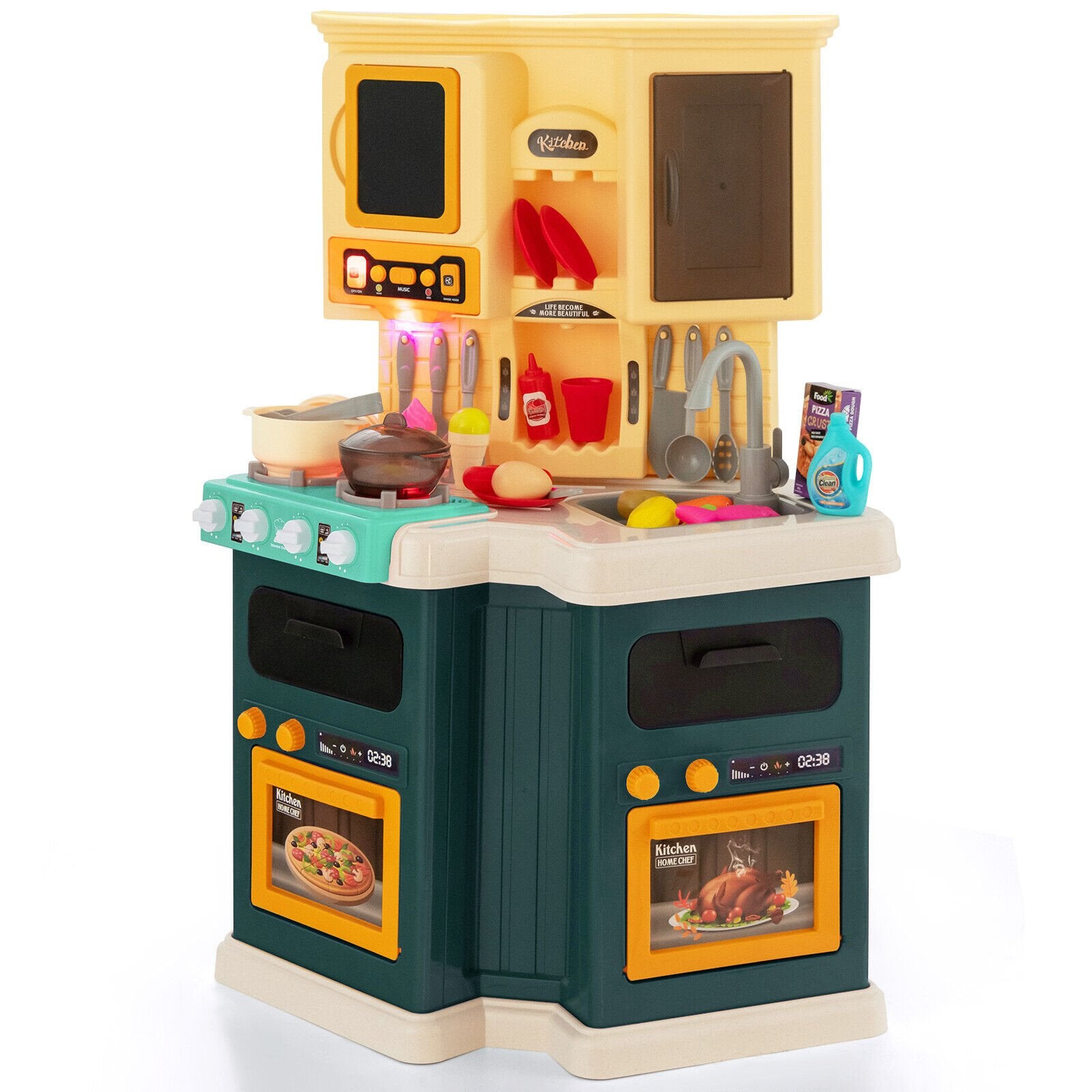 67 Pieces Kid's Kitchen Playset with Vapor and Boil Effects, Green - Gallery Canada