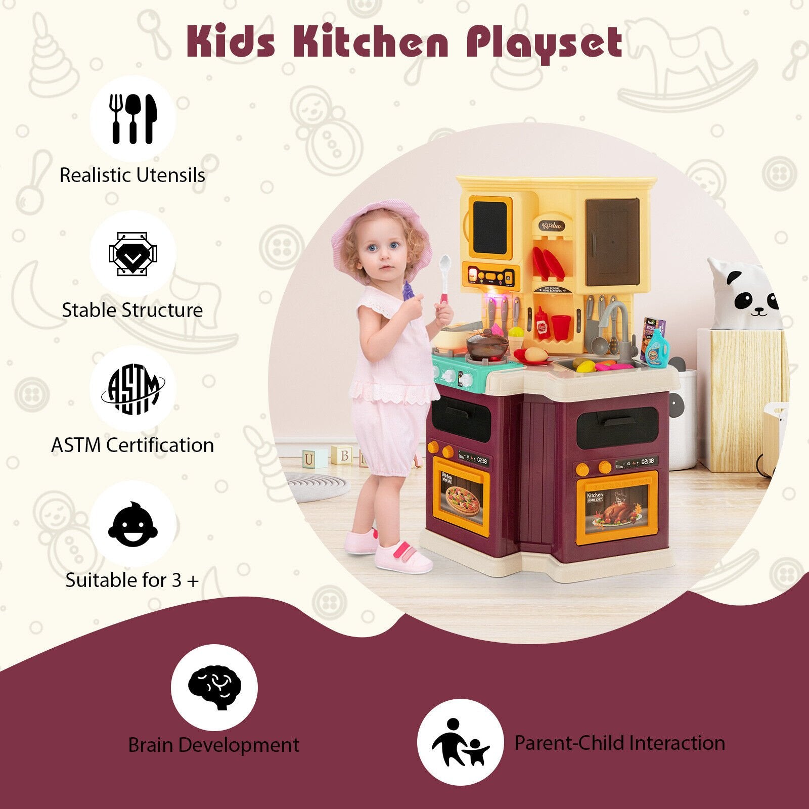 67 Pieces Kid's Kitchen Playset with Vapor and Boil Effects, Purple - Gallery Canada