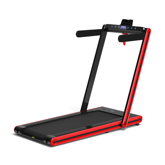 2-in-1 Folding Treadmill 2.25HP Jogging Machine with Dual LED Display, Red