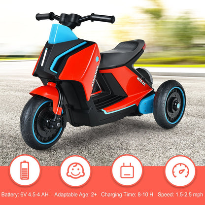 6V 3 Wheels Toddler Ride-On Electric Motorcycle with Music Horn, Red - Gallery Canada