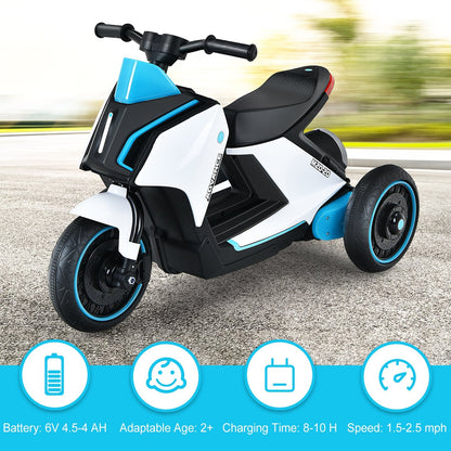 6V 3 Wheels Toddler Ride-On Electric Motorcycle with Music Horn, White - Gallery Canada