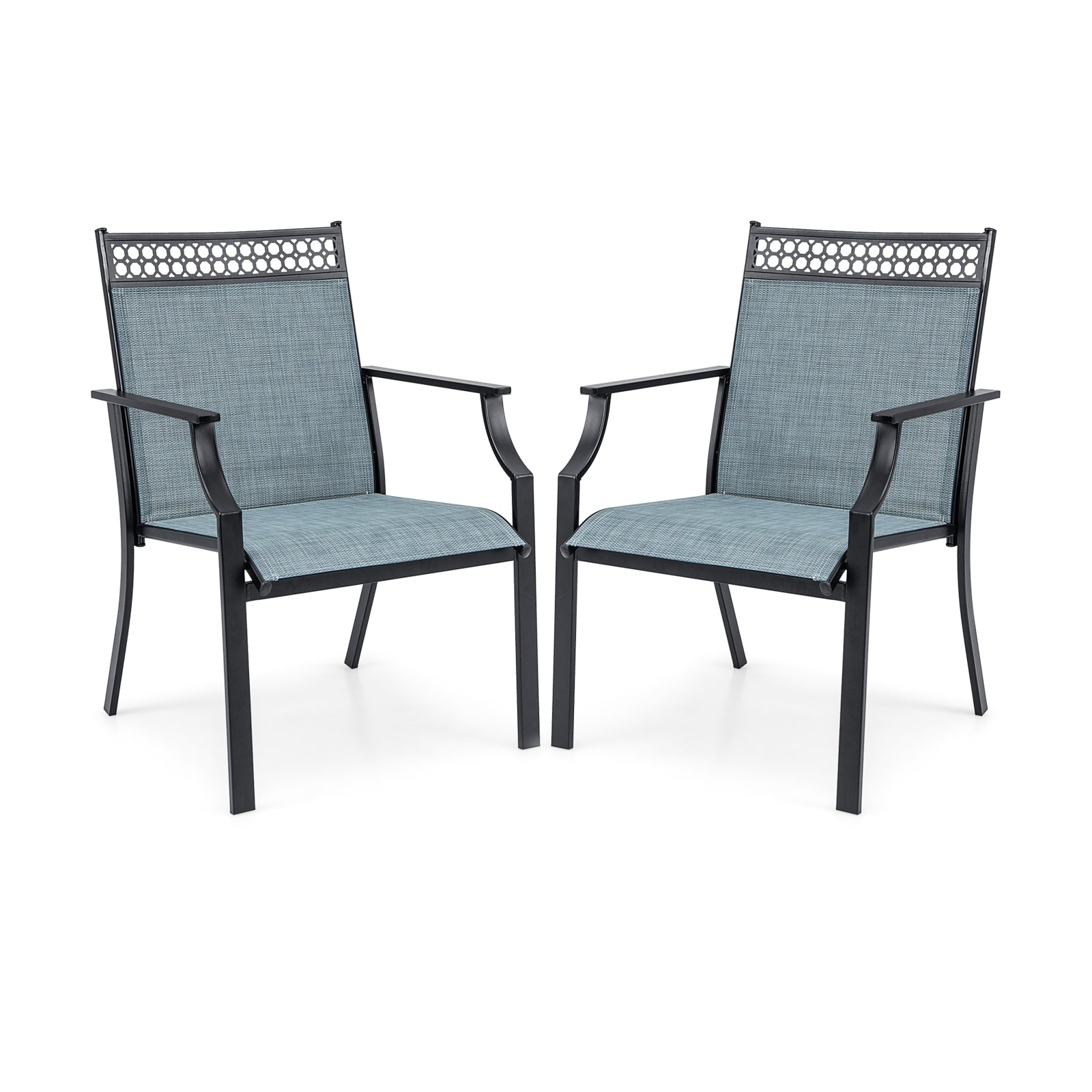 Patio Chairs Set of 2, All Weather Breathable Fabric, Blue Patio Dining Chairs Blue at Gallery Canada