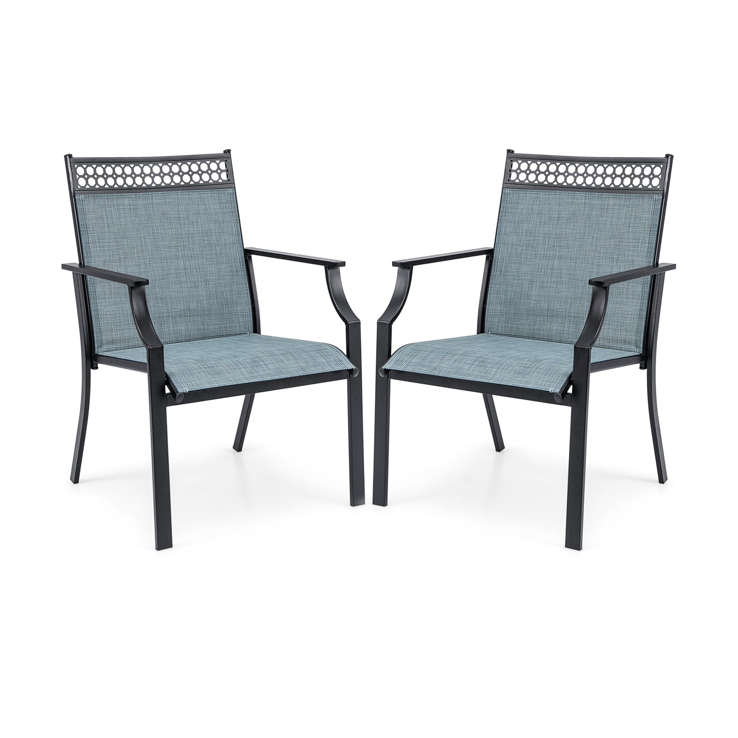 Patio Chairs Set of 2, All Weather Breathable Fabric, Blue Patio Dining Chairs Blue at Gallery Canada