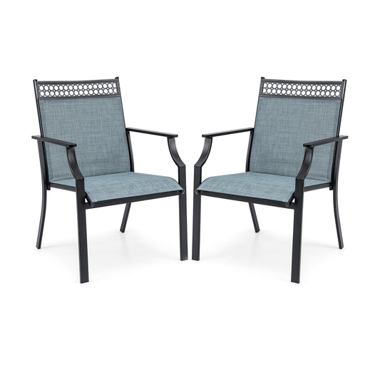 Patio Chairs Set of 2, All Weather Breathable Fabric, Blue Patio Dining Chairs Blue at Gallery Canada