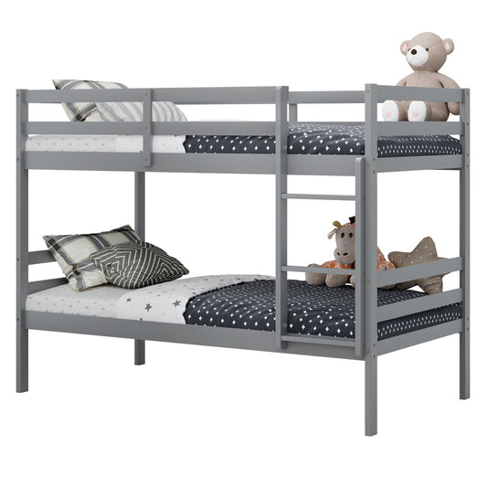 Twin Size Sturdy Wooden Bunk Beds with Ladder and Safety Rail, Gray - Gallery Canada