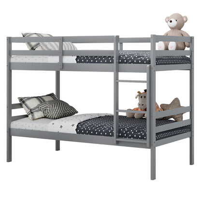Twin Size Sturdy Wooden Bunk Beds with Ladder and Safety Rail, Gray Bunk Bed Frame at Gallery Canada