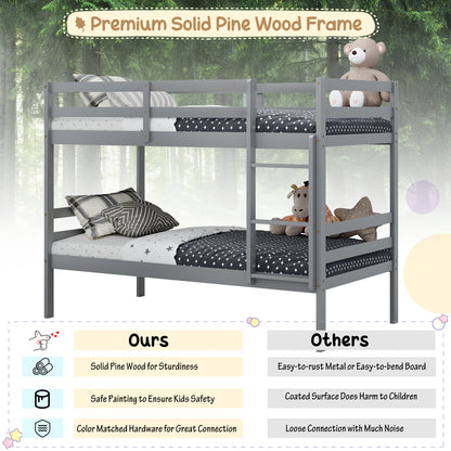 Twin Size Sturdy Wooden Bunk Beds with Ladder and Safety Rail, Gray Bunk Bed Frame at Gallery Canada