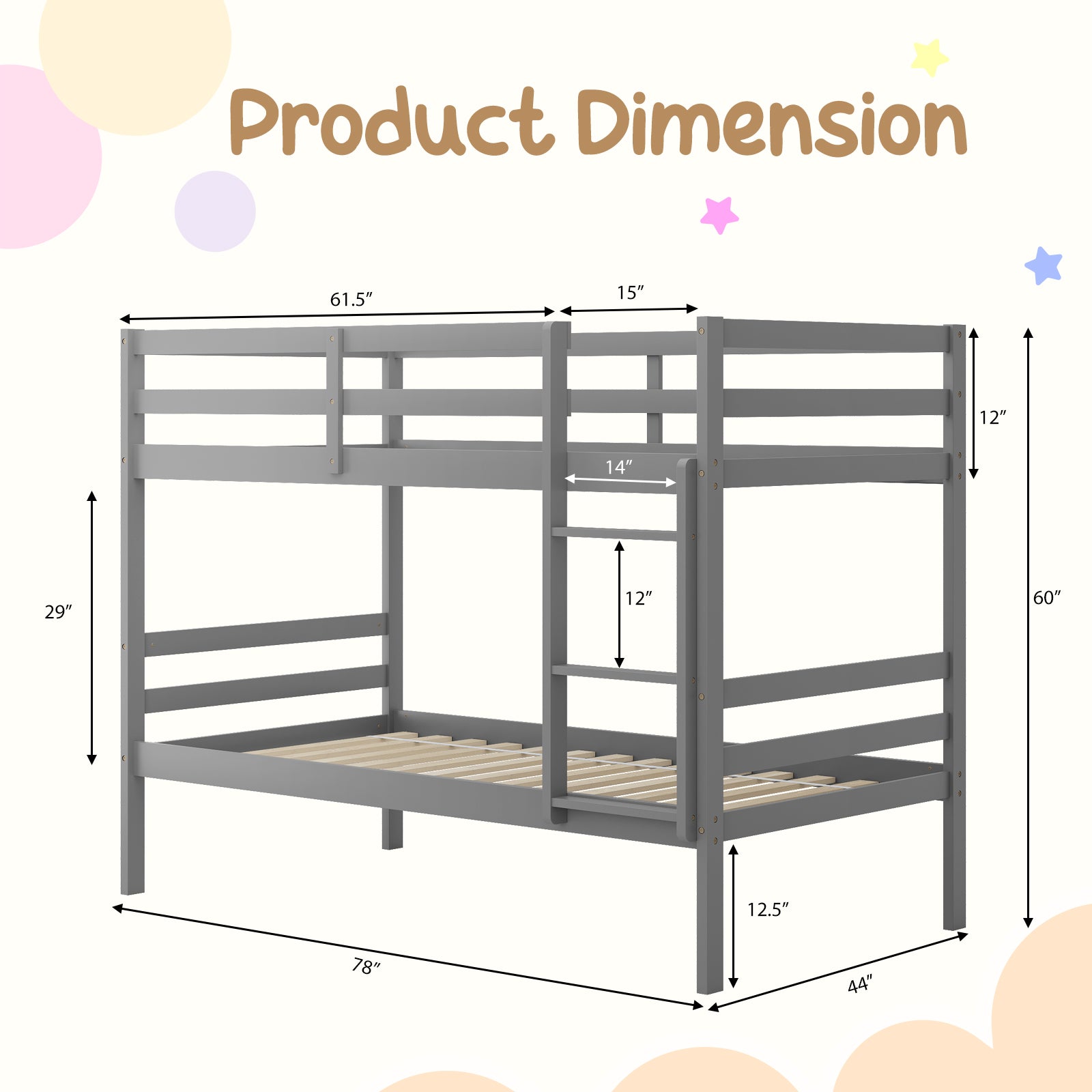 Twin Size Sturdy Wooden Bunk Beds with Ladder and Safety Rail, Gray Bunk Bed Frame at Gallery Canada