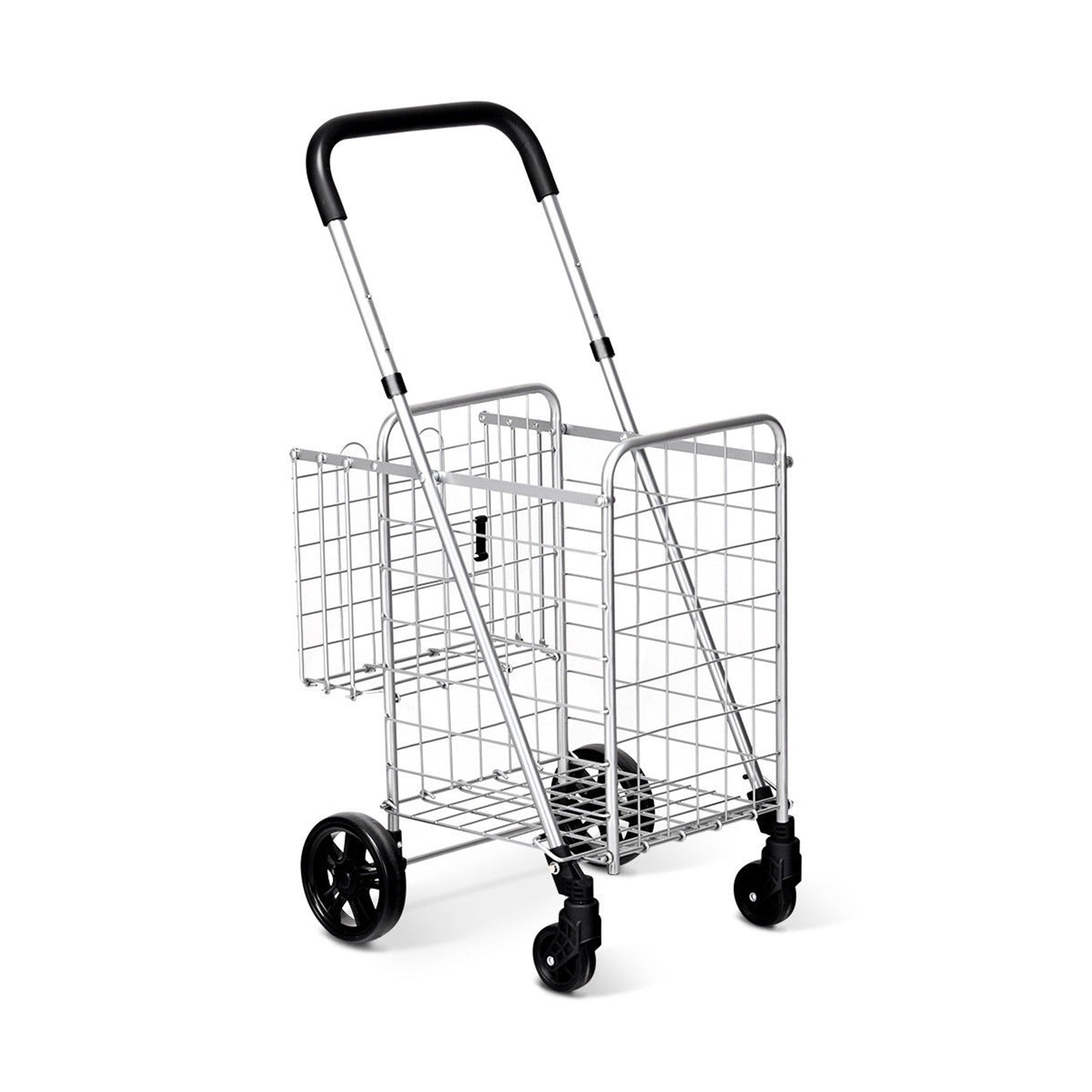 Folding Shopping Cart Basket Rolling Trolley with Adjustable Handle, Silver Kitchen Tools Silver at Gallery Canada