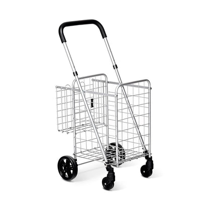 Folding Shopping Cart, Adjustable Handle, Silver