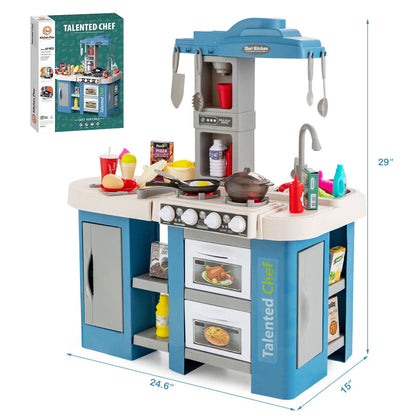 67 Pieces Play Kitchen Set for Kids with Food and Realistic Lights and Sounds, Blue - Gallery Canada