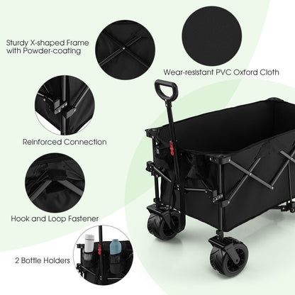 Folding Utility Garden Cart with Wide Wheels and Adjustable Handle, Black - Gallery Canada