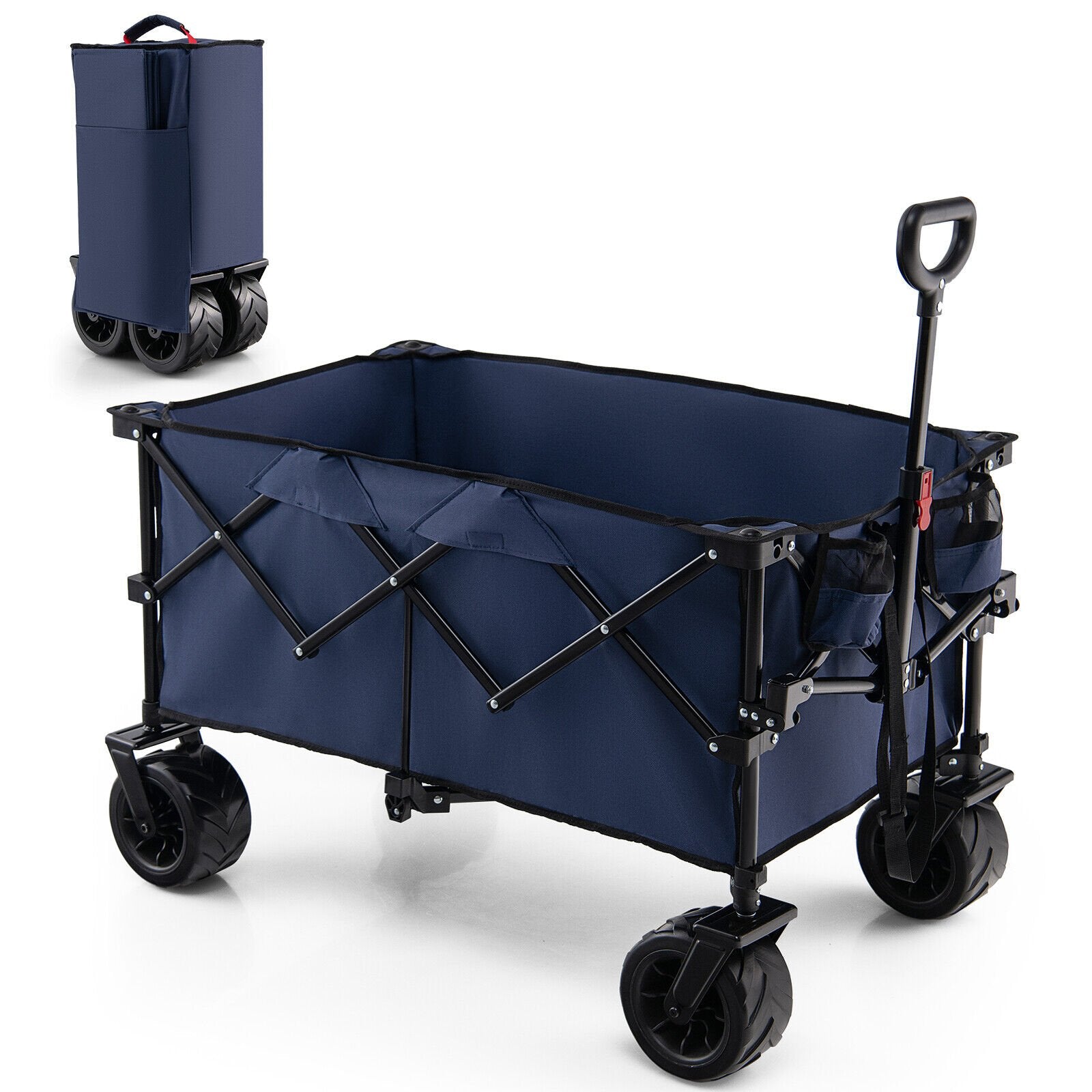 Folding Utility Garden Cart with Wide Wheels and Adjustable Handle, Blue - Gallery Canada