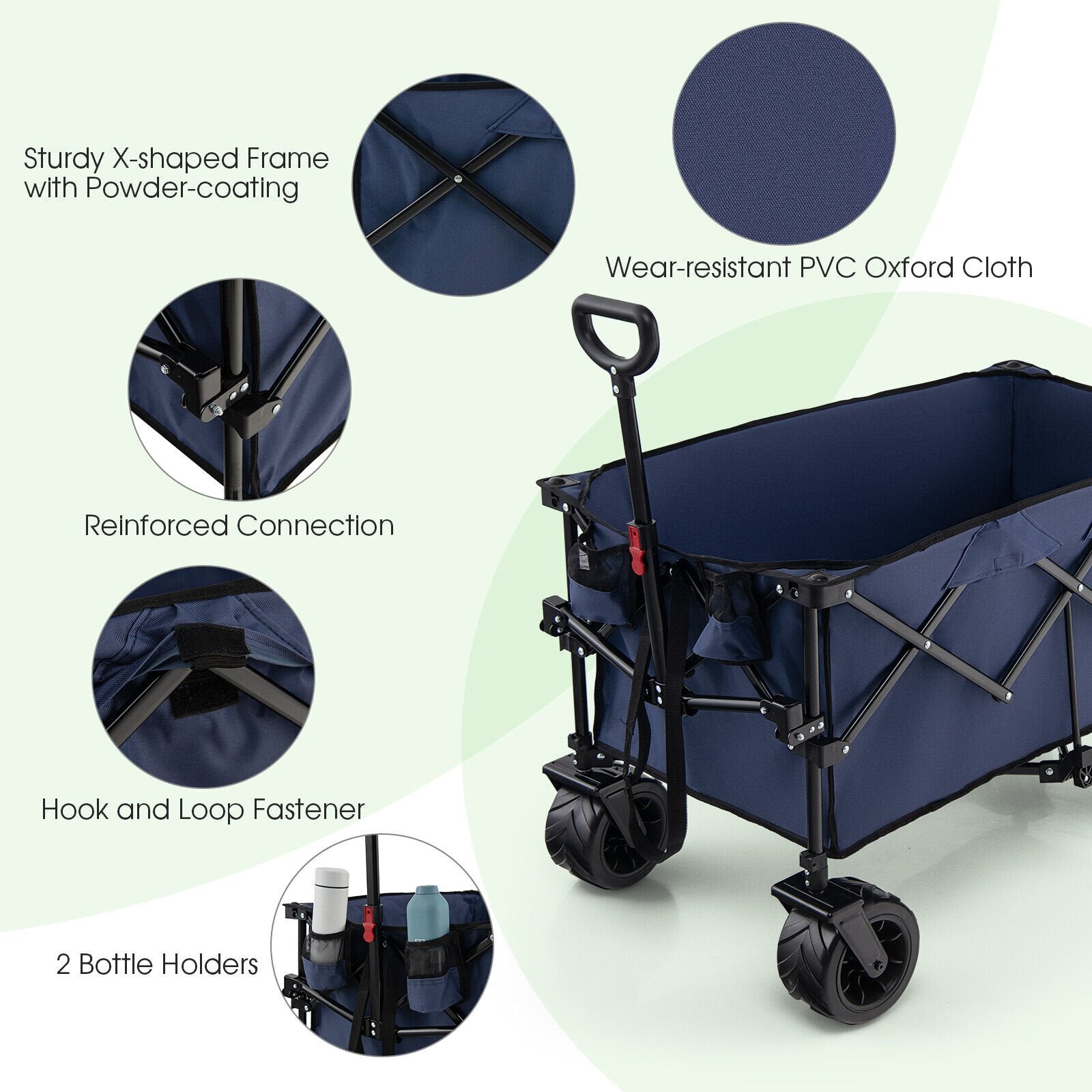 Folding Utility Garden Cart with Wide Wheels and Adjustable Handle, Blue - Gallery Canada