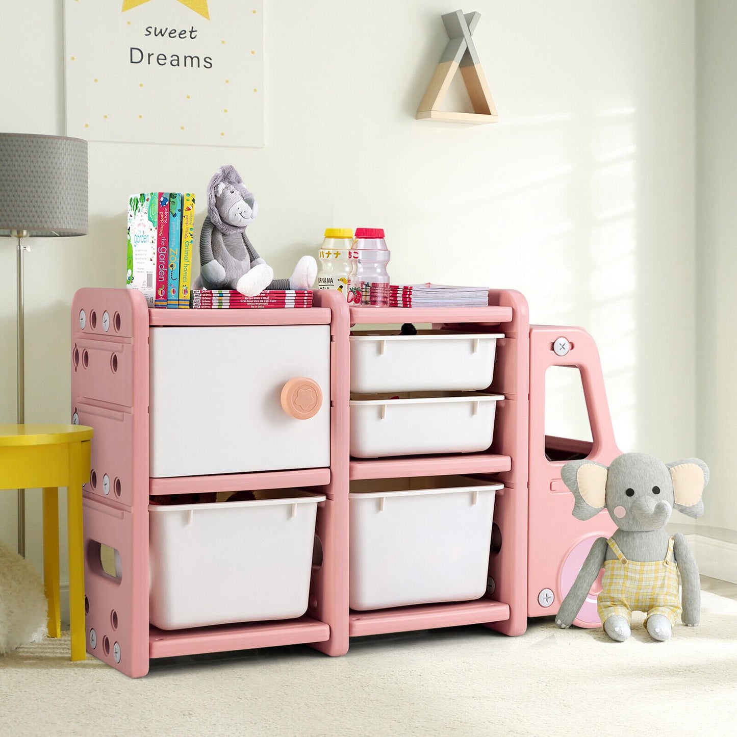 Toddler Truck Storage Organizer with Plastic Bins, Pink - Gallery Canada