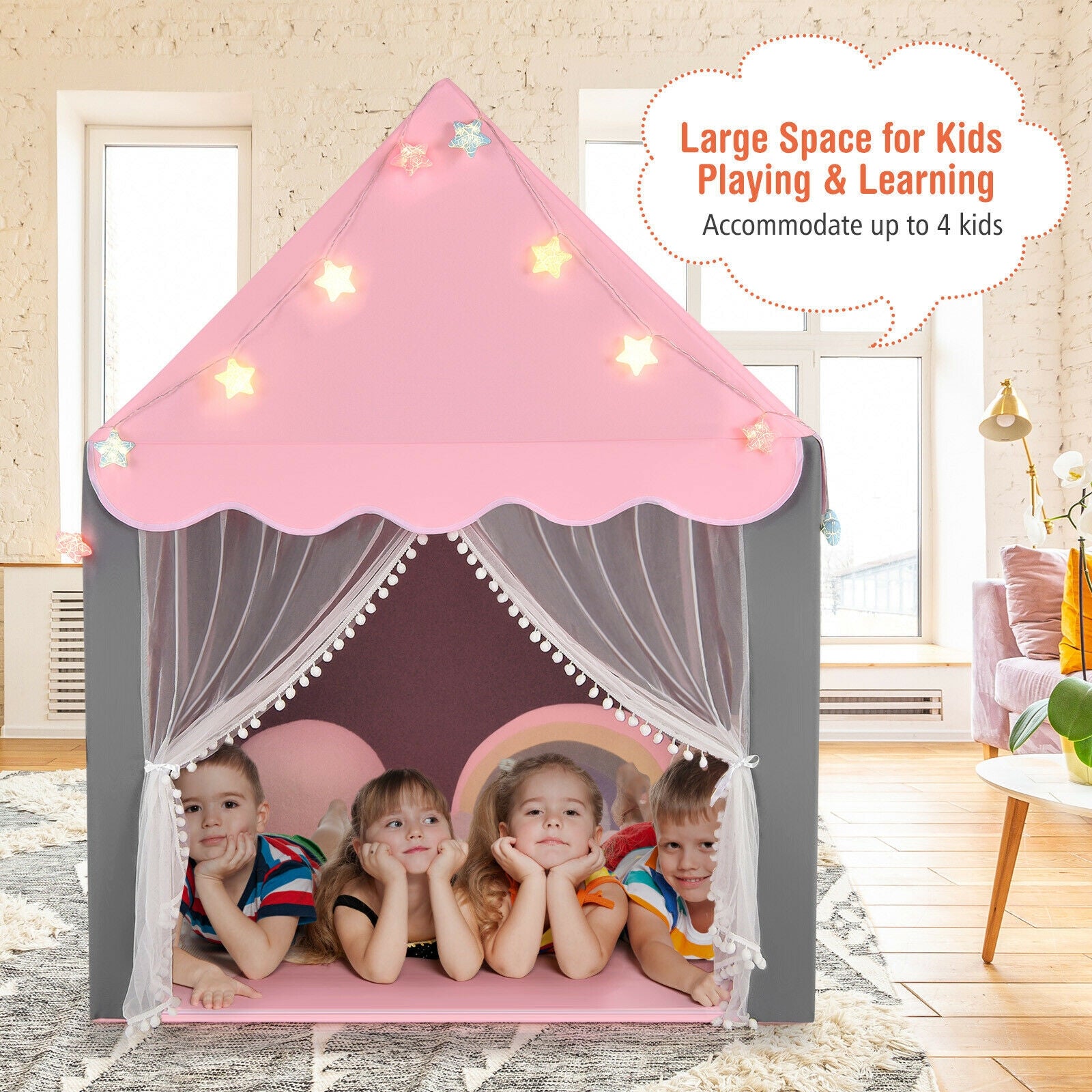 Kids Playhouse Tent with Star Lights and Mat, Pink Play Tents & Playhouse at Gallery Canada