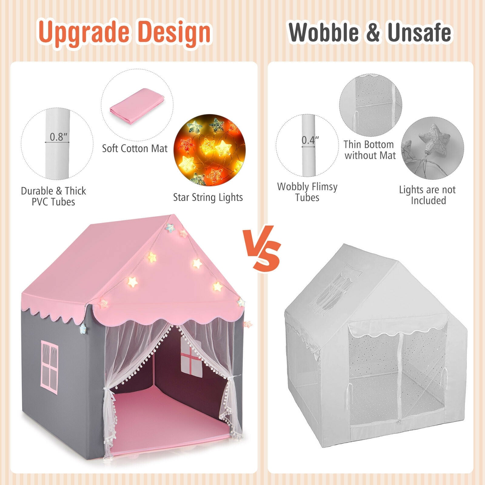 Kids Playhouse Tent with Star Lights and Mat, Pink Play Tents & Playhouse at Gallery Canada