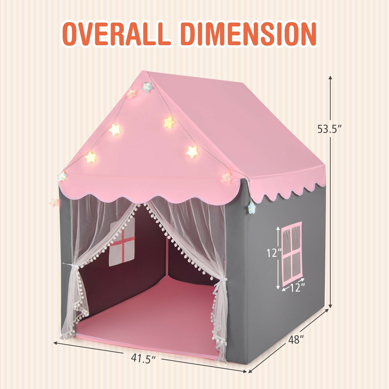 Kids Playhouse Tent with Star Lights and Mat, Pink Play Tents & Playhouse at Gallery Canada