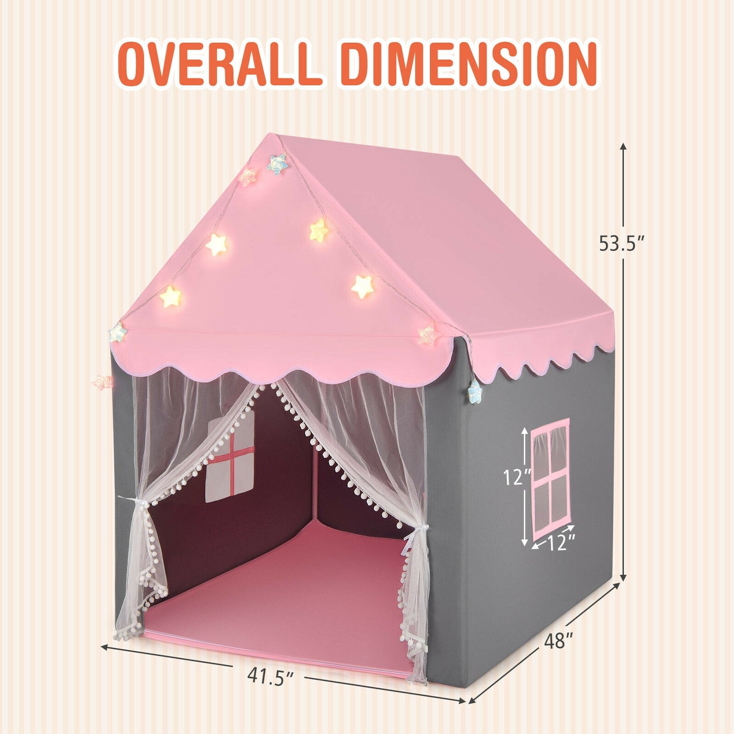 Kids Playhouse Tent with Star Lights and Mat, Pink Play Tents & Playhouse at Gallery Canada